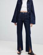 Weekday Limited Collection Mom Jeans With Front Seam And Slit Hem - Blue