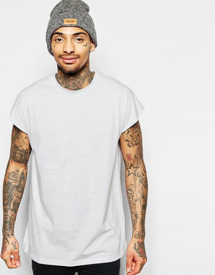 Asos Oversized Sleeveless T-shirt In Light Gray Marl - New Lt Gray Marl