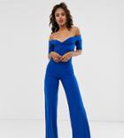 Club L London Tall Bardot Wide Leg Jumpsuit In Cobalt Blue - Blue