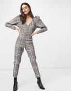Asos Design Belted Extreme Sleeve Jumpsuit In Check Print-multi