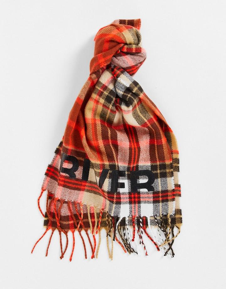 River Island Plaid Scarf In Orange