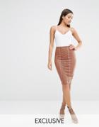 Naanaa Pencil Skirt With Corset Lace Up Detail - Dusky Rose