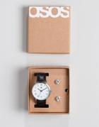 Asos Watch And Cufflink Set In Black With Blue Highlights - Black