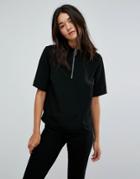 Jdy High Neck Pull Ring Zipper Top - Black