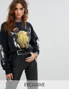 Sacred Hawk Oversized Sweatshirt With Ram Skull Print And Sequin Detail - Black