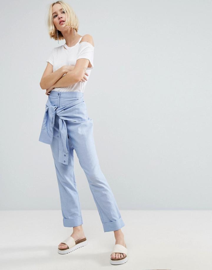 Asos Tie Front Shirting Pants - Blue