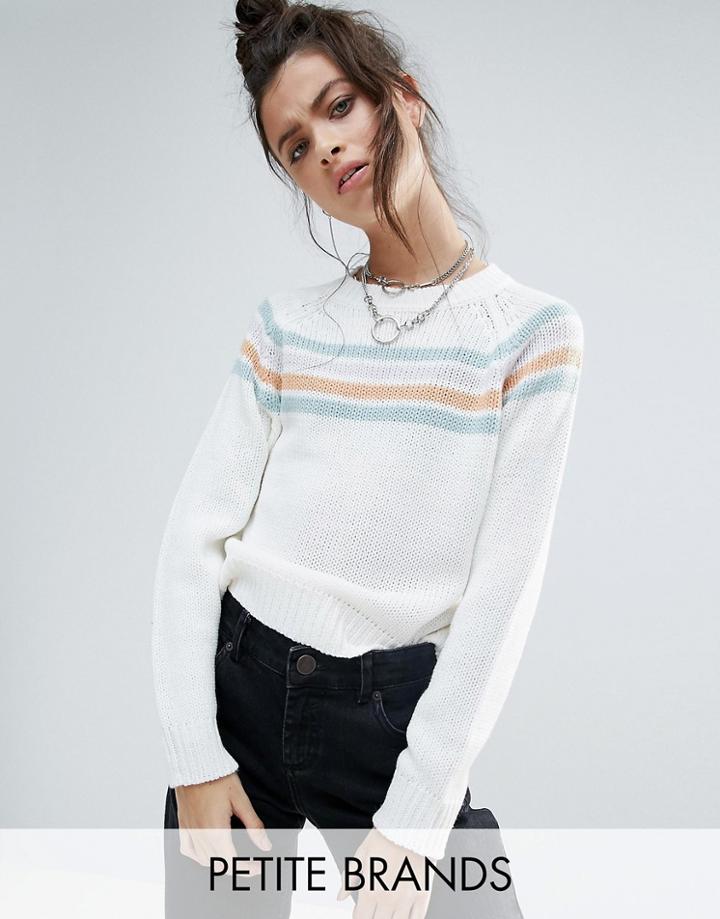 Noisy May Petite Striped Panel Soft Knit Sweater - White