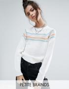 Noisy May Petite Striped Panel Soft Knit Sweater - White