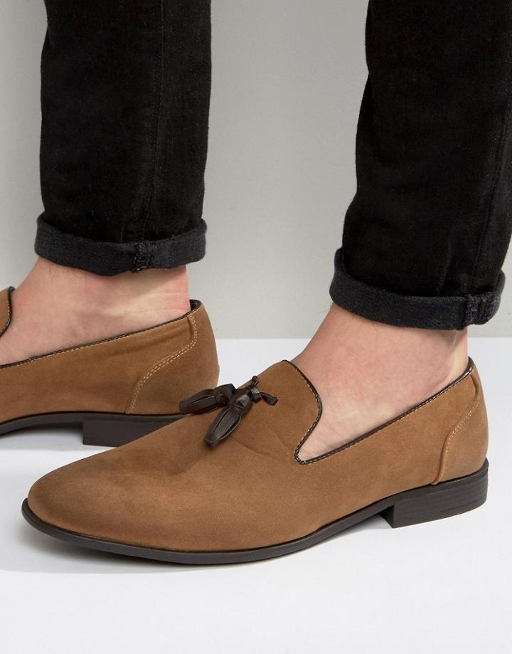 Asos Tassel Loafer In Tan Faux Suede - Tan