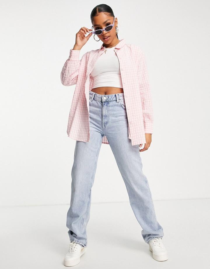 Miss Selfridge Oversized Shirt In Pink Gingham-orange