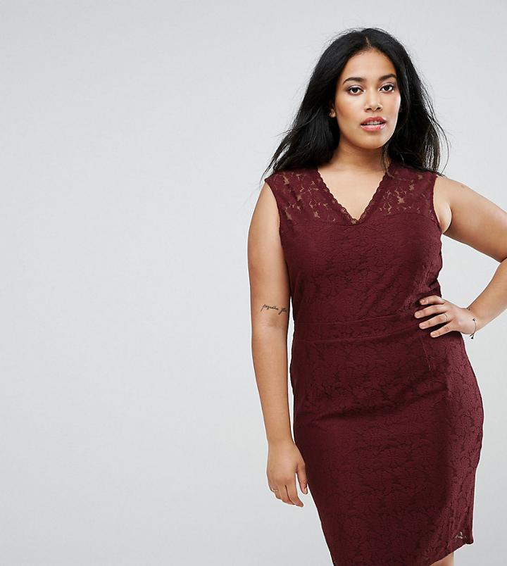 Junarose Lace Pencil Dress - Red