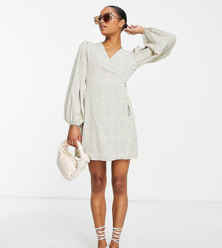 Glamorous Petite Long Sleeve Wrap Mini Dress In Bright Ditsy Floral-multi