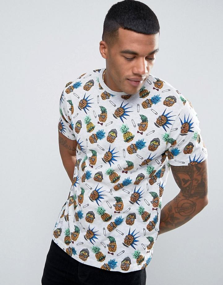Brave Soul Pineapple Print T-shirt - Cream