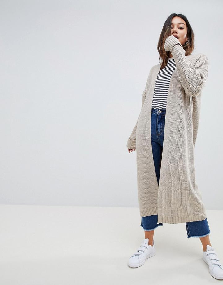 Asos Design Chunky Cardigan In Maxi Length - Stone