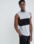 Asos Design Tank With Dropped Armhole And Contrast Panel In Gray - Multi
