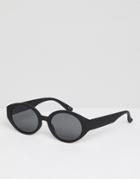 Asos Design Oval Sunglasses In Matte Black With Smoke Lens - Black