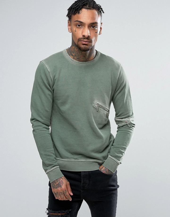 Replay Zip Crew Sweater - Green