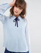 Asos Pintuck Blouse With Tie Detail - Blue