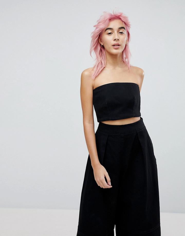 Asos Denim Bandeau Co-ord In Clean Black - Black
