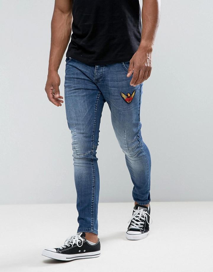 Juice Skinny Stretch Fit Jeans With Patches - Blue