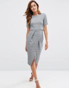 Asos Double Layer Wiggle Dress In Stripe - Gray