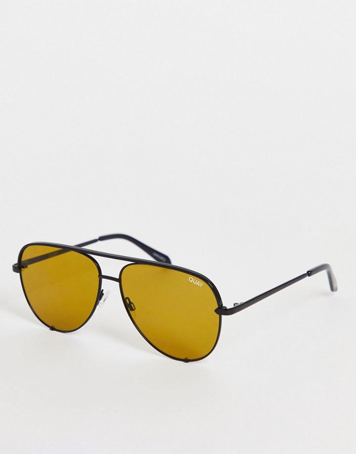Quay High Key Aviator Sunglasses In Black Yellow