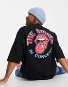 Asos Design Oversized T-shirt With Rolling Stones Graphic Prints In Black