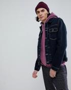 Asos Raw Denim Jacket With White Stitching - Blue