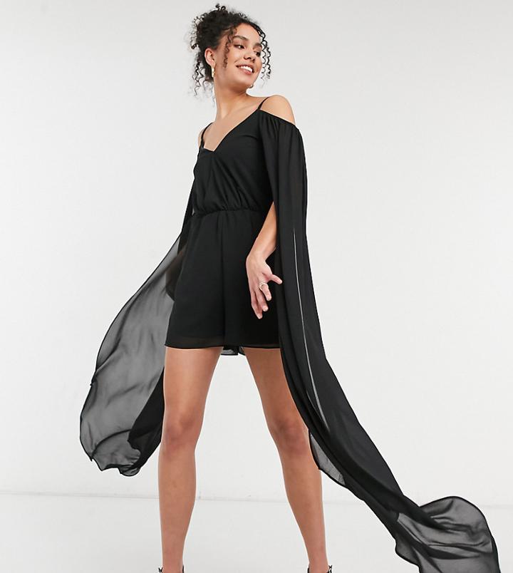 Jaded Rose Tall Cold Shoulder Drape Romper In Black