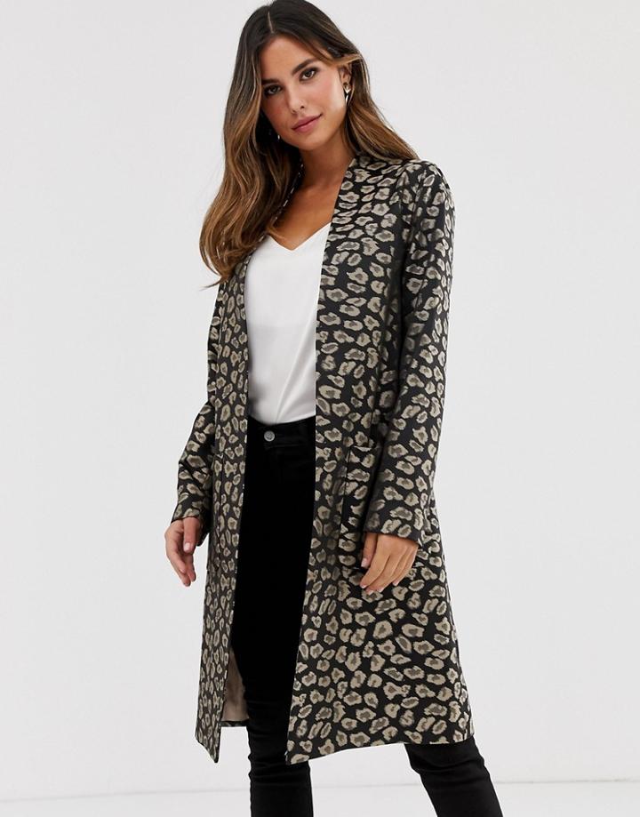 Helene Berman Edge To Edge Duster Coat In Leopard Print - Brown