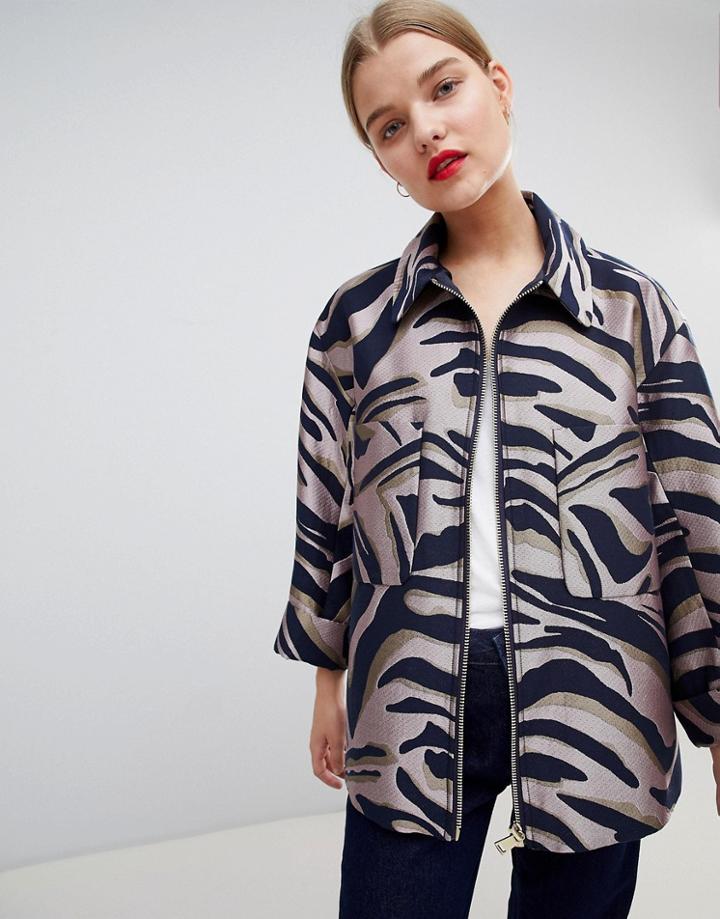 Asos Design Animal Jacquard Jacket-multi