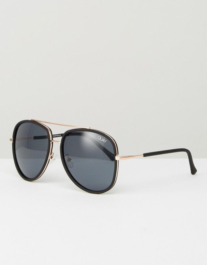 Quay Australia Needing Fame Aviator Sunglasses In Black - Black