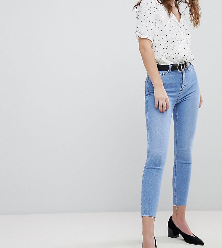 New Look Super Skinny High Rise Frayed Hem Jean - Blue