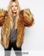 Story Of Lola Oversized Hooded Faux Fur Coat - Brown