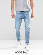 Asos Tall Stretch Slim Jeans In Light Blue Wash - Blue