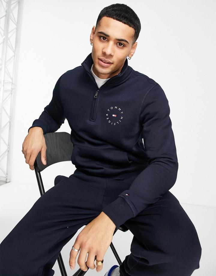 Tommy Hilfiger Small Circle Logo Half Zip Sweatshirt In Navy