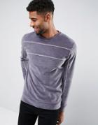 Asos Velour Sweat With Piping - Gray