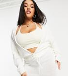 Asos Design Curve Knitted Tie Front Cardigan In Cream - Part Of A Set-white