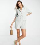 Asos Design Tall Oversized Double Breasted Romper In Sage-green