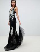 Forever Unique Embellished Fishtail Maxi Dress-black