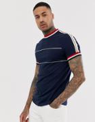 Asos Design Standard T-shirt With Taping And Contrast Piping In Navy - Navy