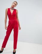 Forever Unique Tailored Jumpsuit With Embellished Detail - Red