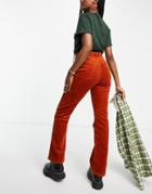 Monki Organic Cotton Flare Corduroy Pants In Orange-red