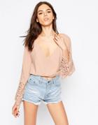 Winston White Lotus Crop Top With Fluted Eyelet Sleeves - Blush