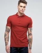 Asos Muscle Pique Polo Shirt In Red With Button Down Collar - Red