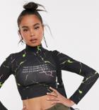 Collusion Lightening Print Long Sleeve Crop Top-multi