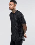 Asos Woven Tee In Textured Black With Short Sleeves - Black