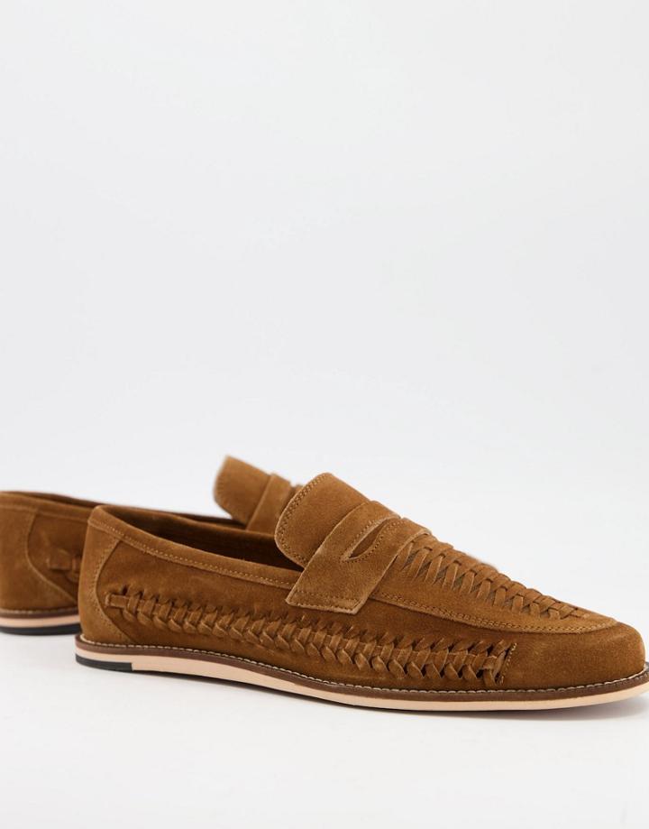 Silver Street Woven Suede Loafers In Tan-brown