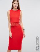 Asos Tall Pencil Dress With Crop Top Layer And Lace Detail - Red