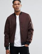 Asos Bomber Jacket With Sleeve Zip In Dark Brown - Dark Brown